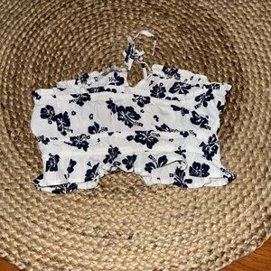 Blue floral strapless top